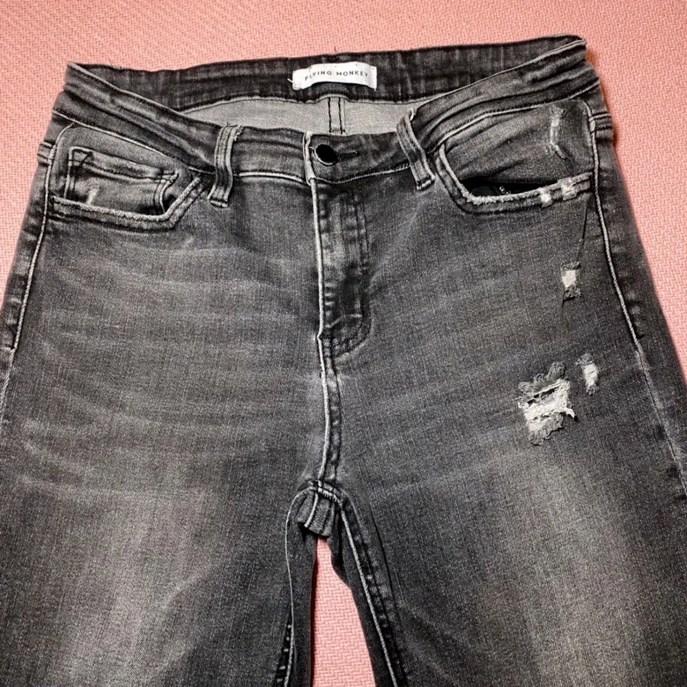 Flying Monkey Womens Distressed Straight Leg Jeans Faded‎ Black Size 29